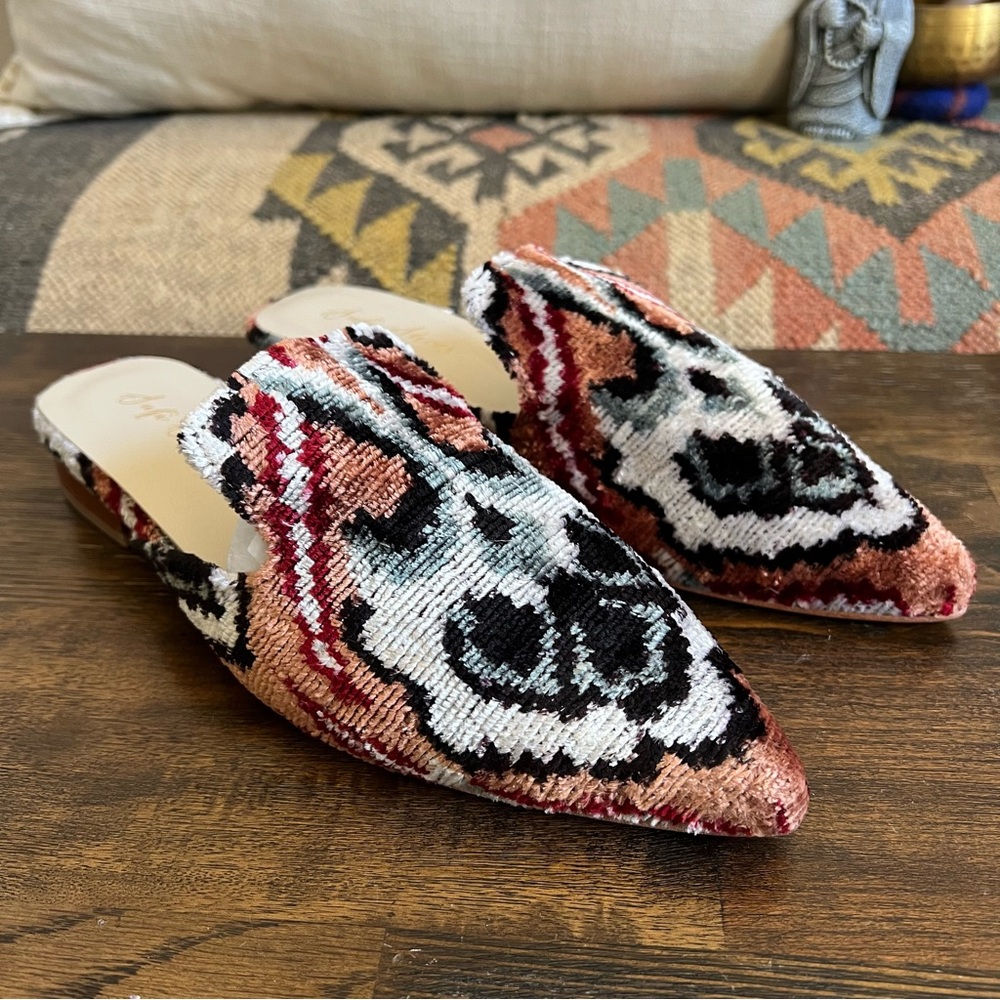 Sufi Shoes Handcrafted Ikat Velvet Silk Flat Mules Made in Turkey EU39